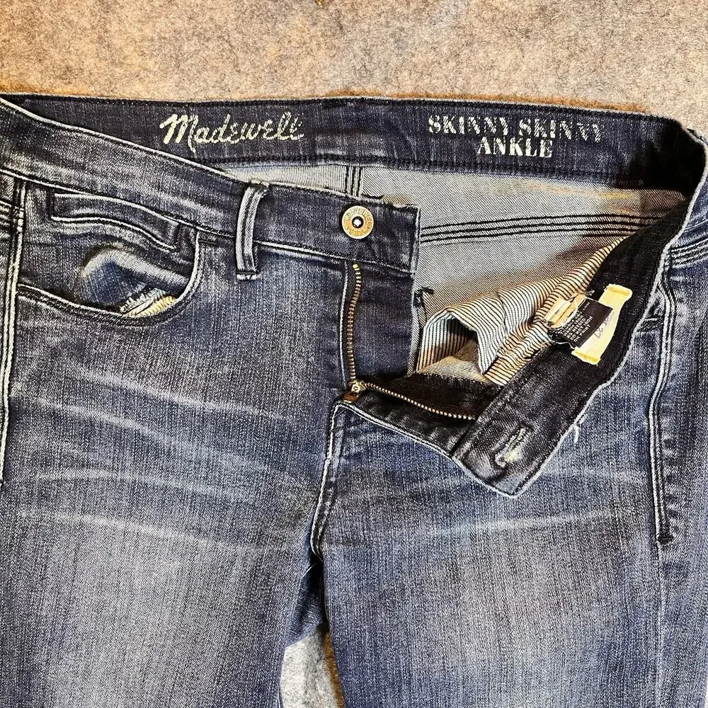 Madewell Women’s 27 Skinny‎ Skinny Ankle Jeans Dark Blue Stretch Denim Ankle Zip